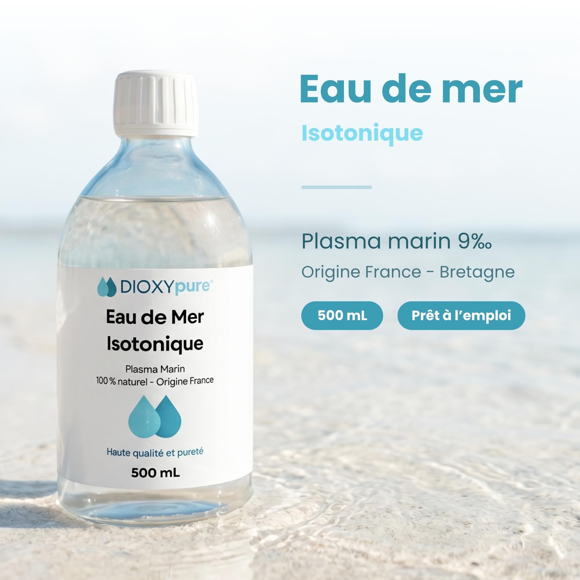 Eau de Mer Isotonique – Plasma Marin 9‰ – Buvable - Origine France Bretagne - 500 mL