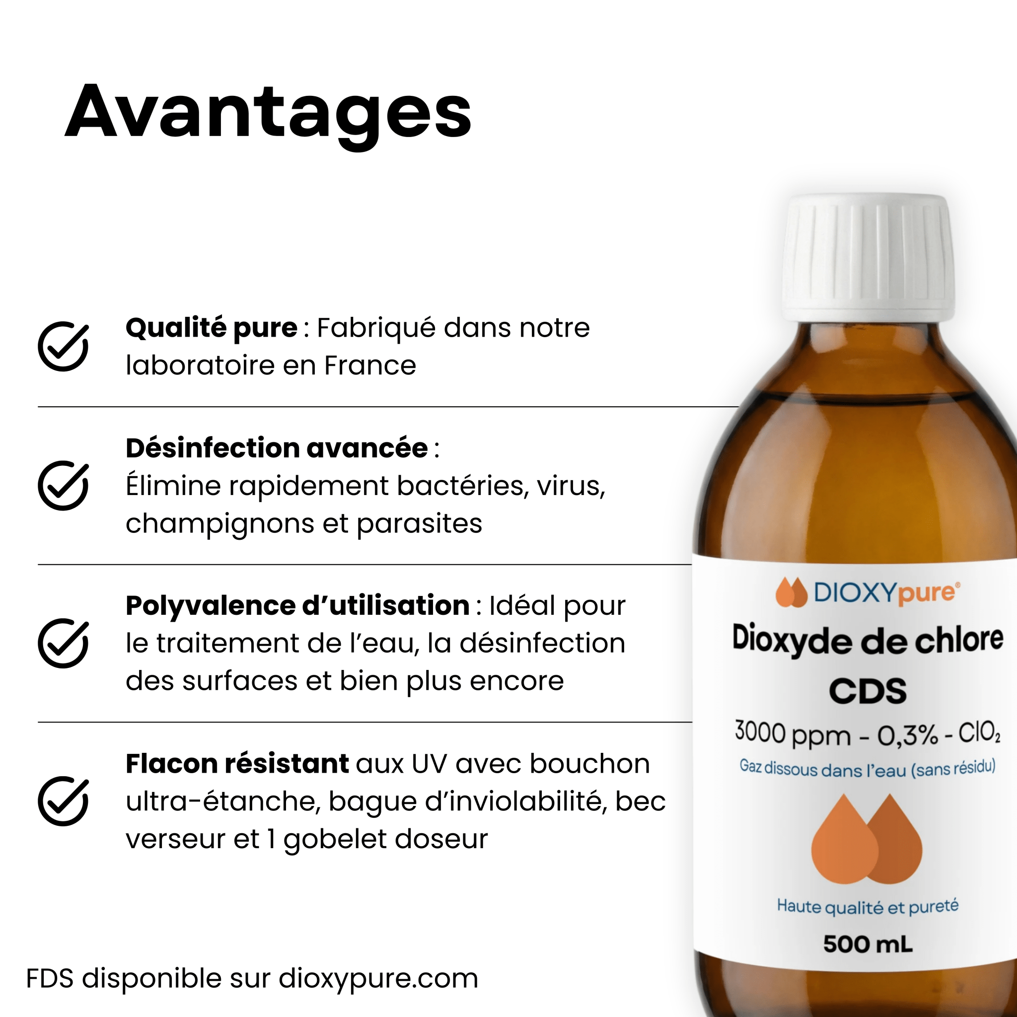 Solution de Dioxyde de Chlore - CDS - 3000 ppm - Sans résidu