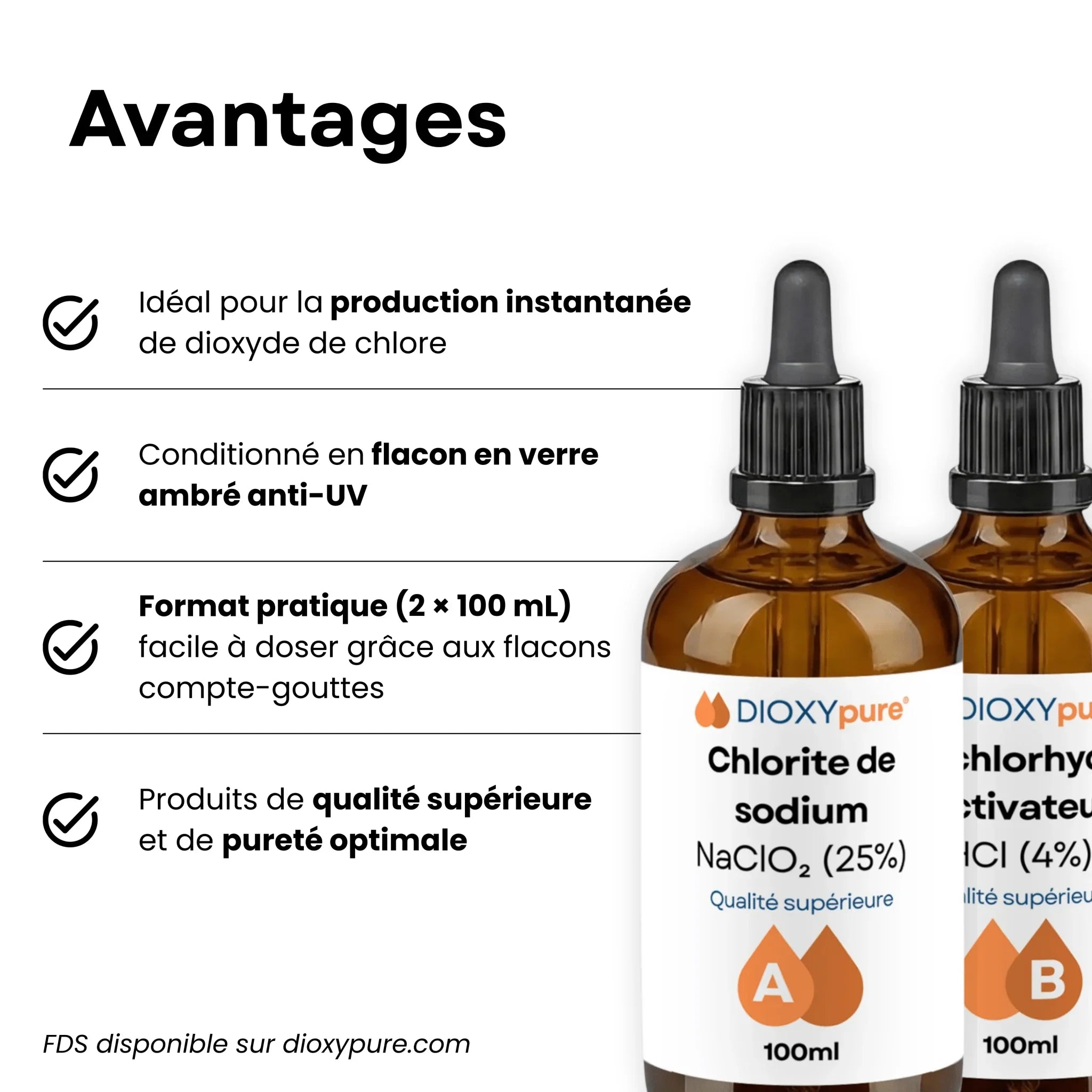 Dioxyde de Chlore - Kit de Production - Compte-gouttes - 2x100 mL