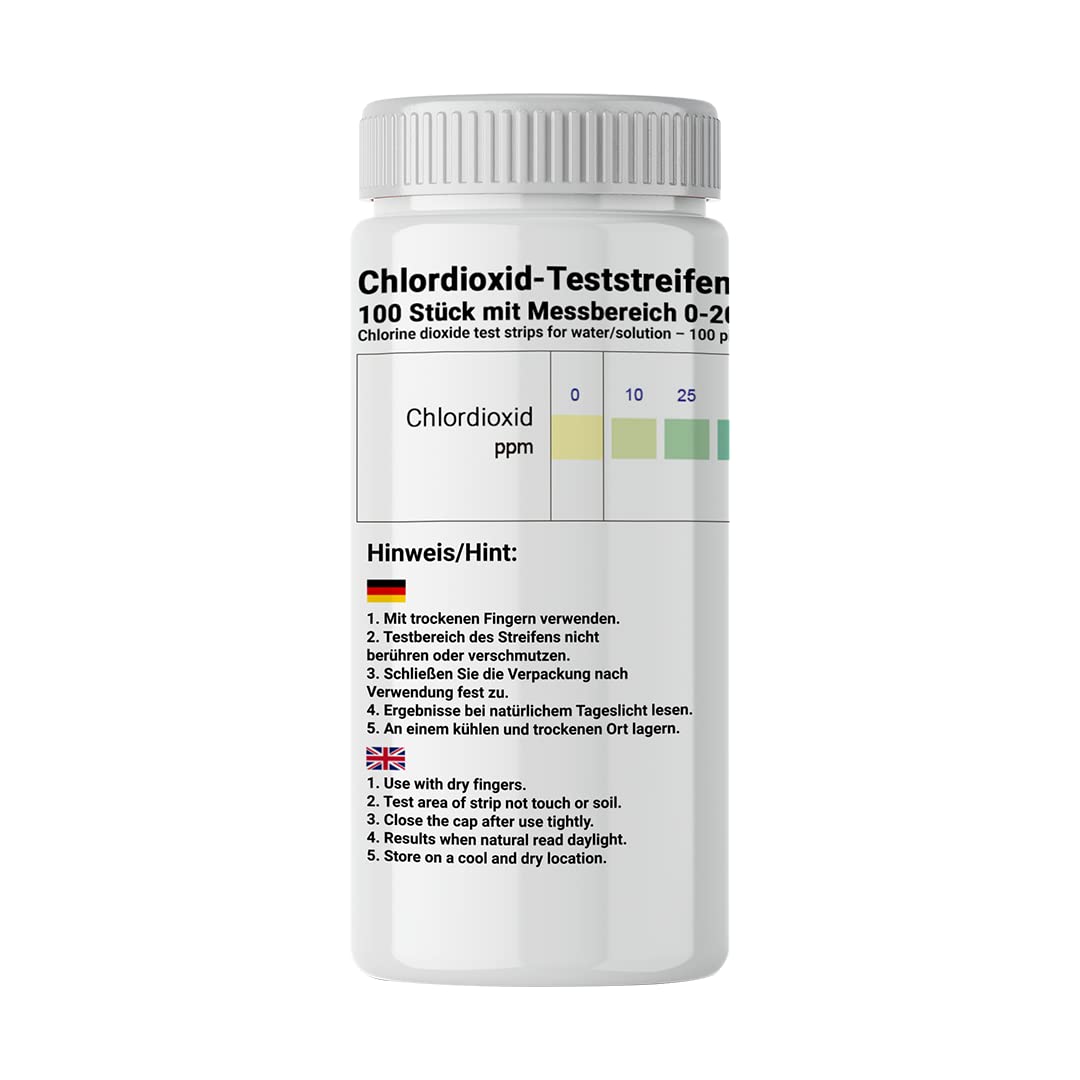 Bandelettes de test ClO₂ (0-2000 ppm) – contrôle de la concentration de dioxyde de chlore (CDS)