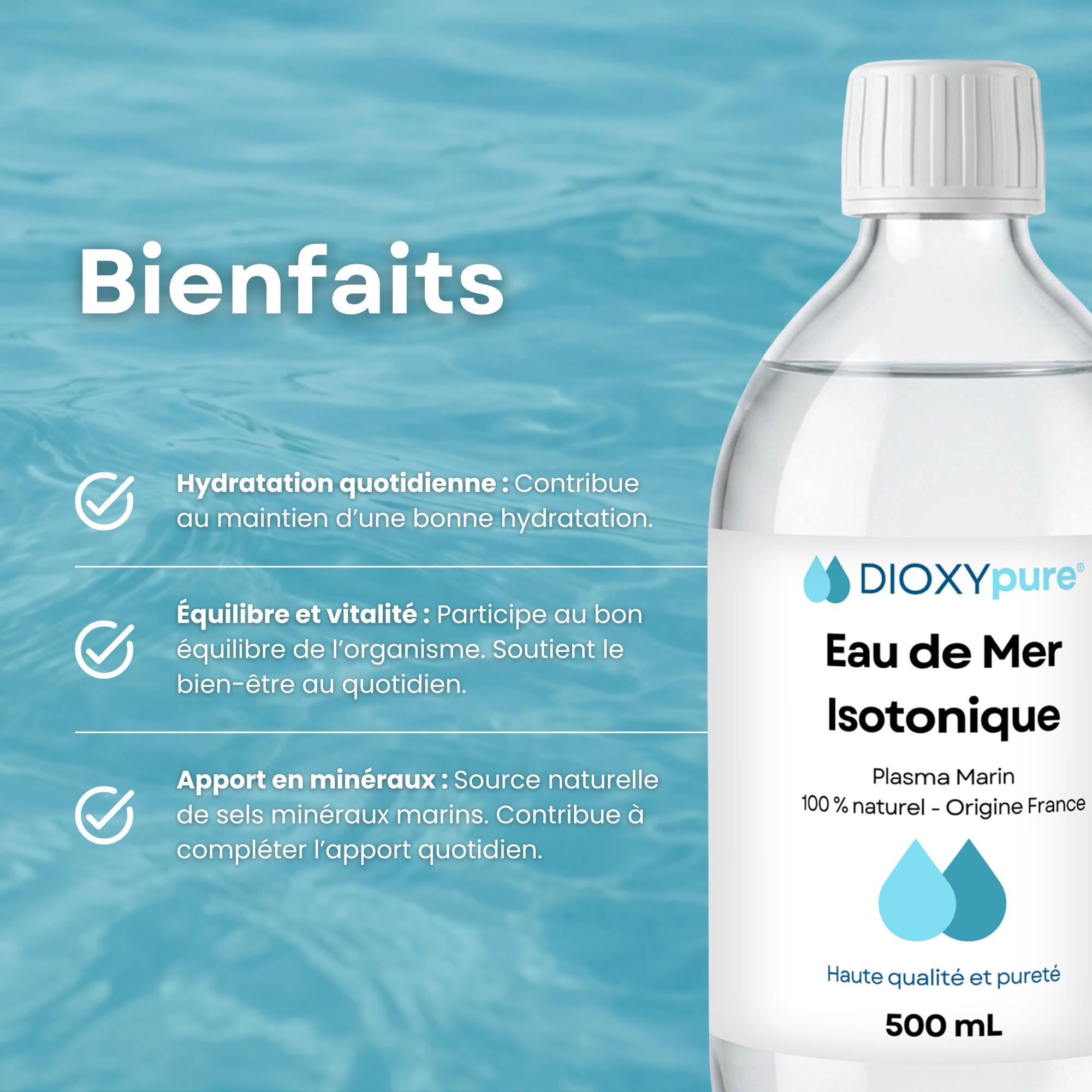 Eau de Mer Isotonique – Plasma Marin 9‰ – Buvable - Origine France Bretagne - 500 mL