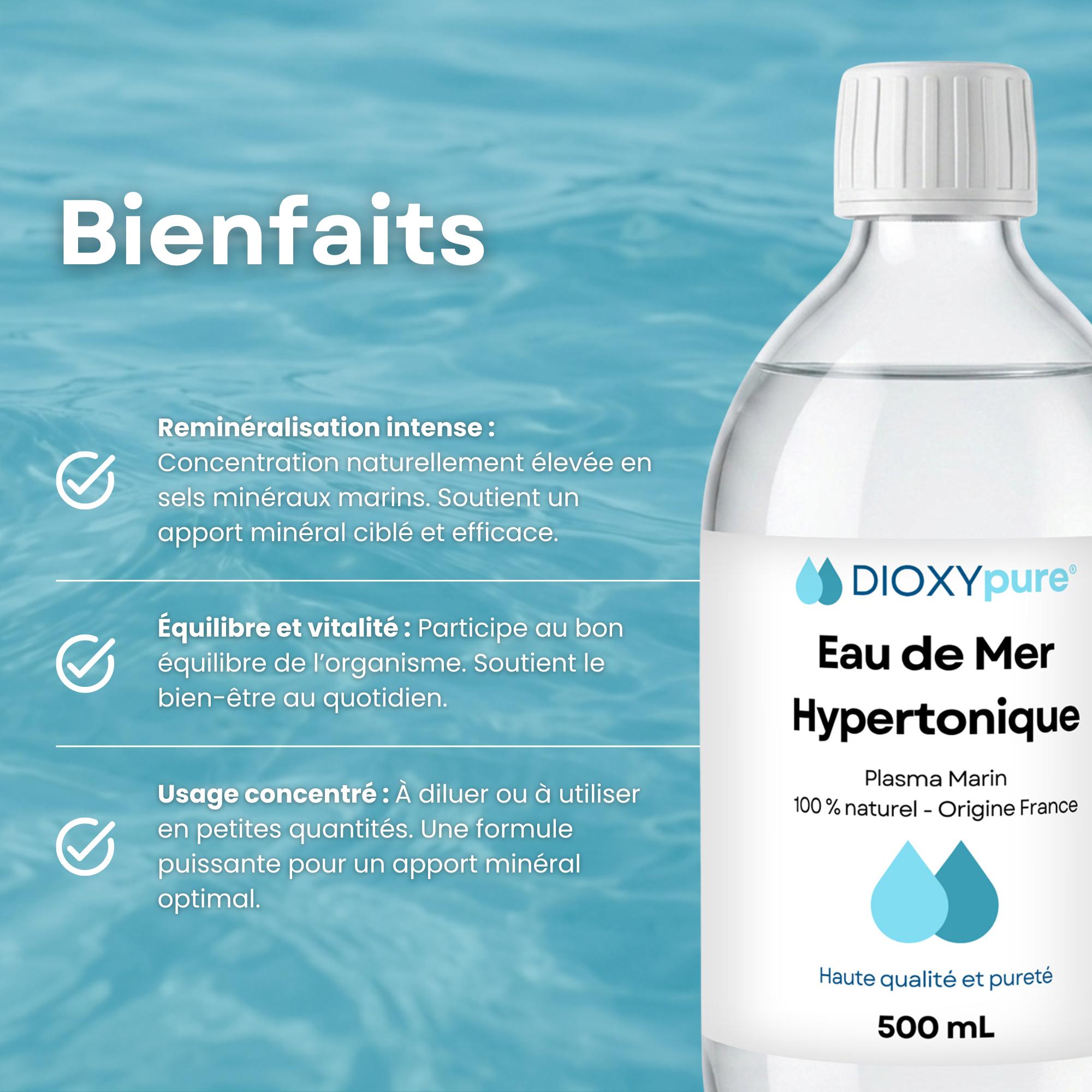 Eau de Mer Hypertonique – Plasma Marin 34‰ – Buvable - Origine France Bretagne - 500 mL