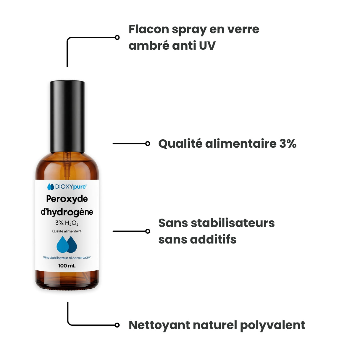 Peroxyde d'hydrogène de qualité alimentaire 3% - Spray