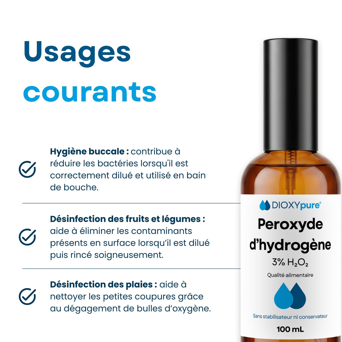 Peroxyde d'hydrogène de qualité alimentaire 3% - Spray