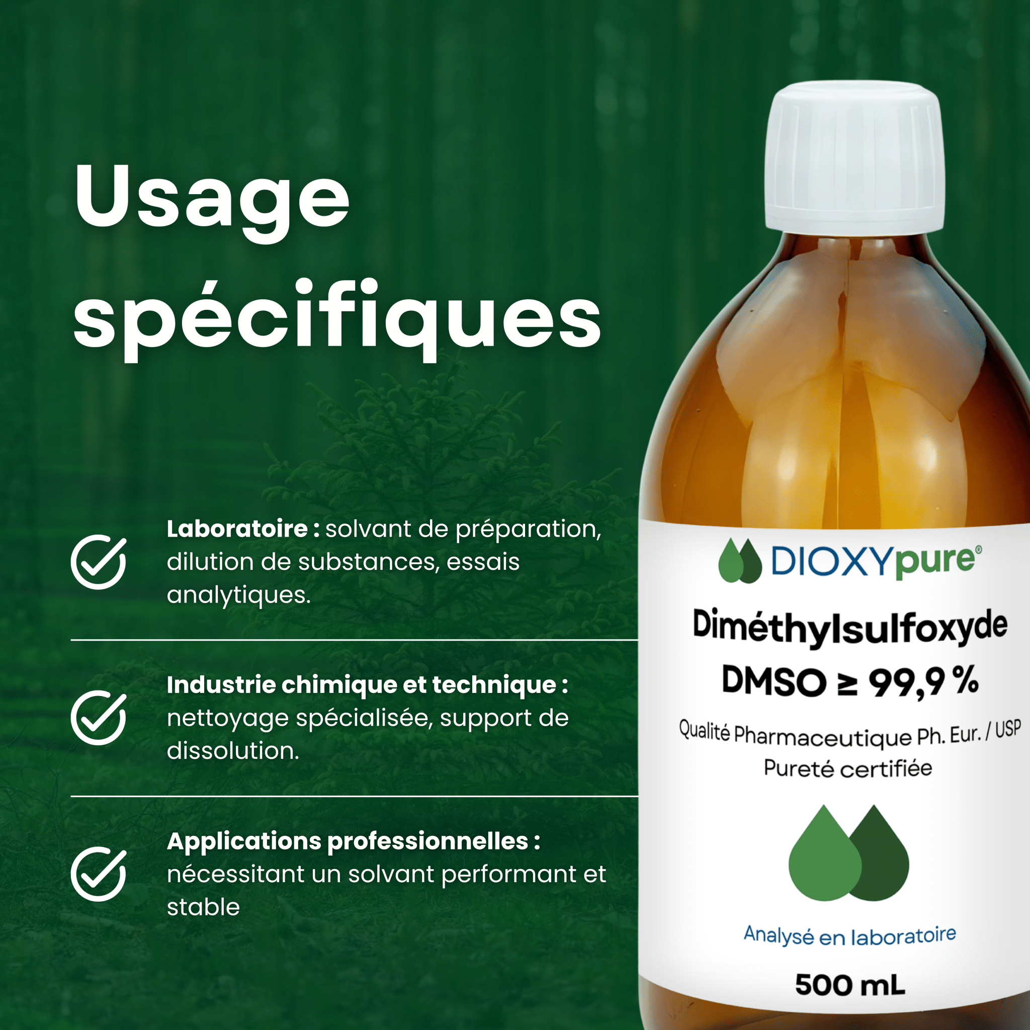 Diméthylsulfoxyde - DMSO - 99,9 % – Qualité Pharmaceutique Ph. Eur. / USP – 500 mL