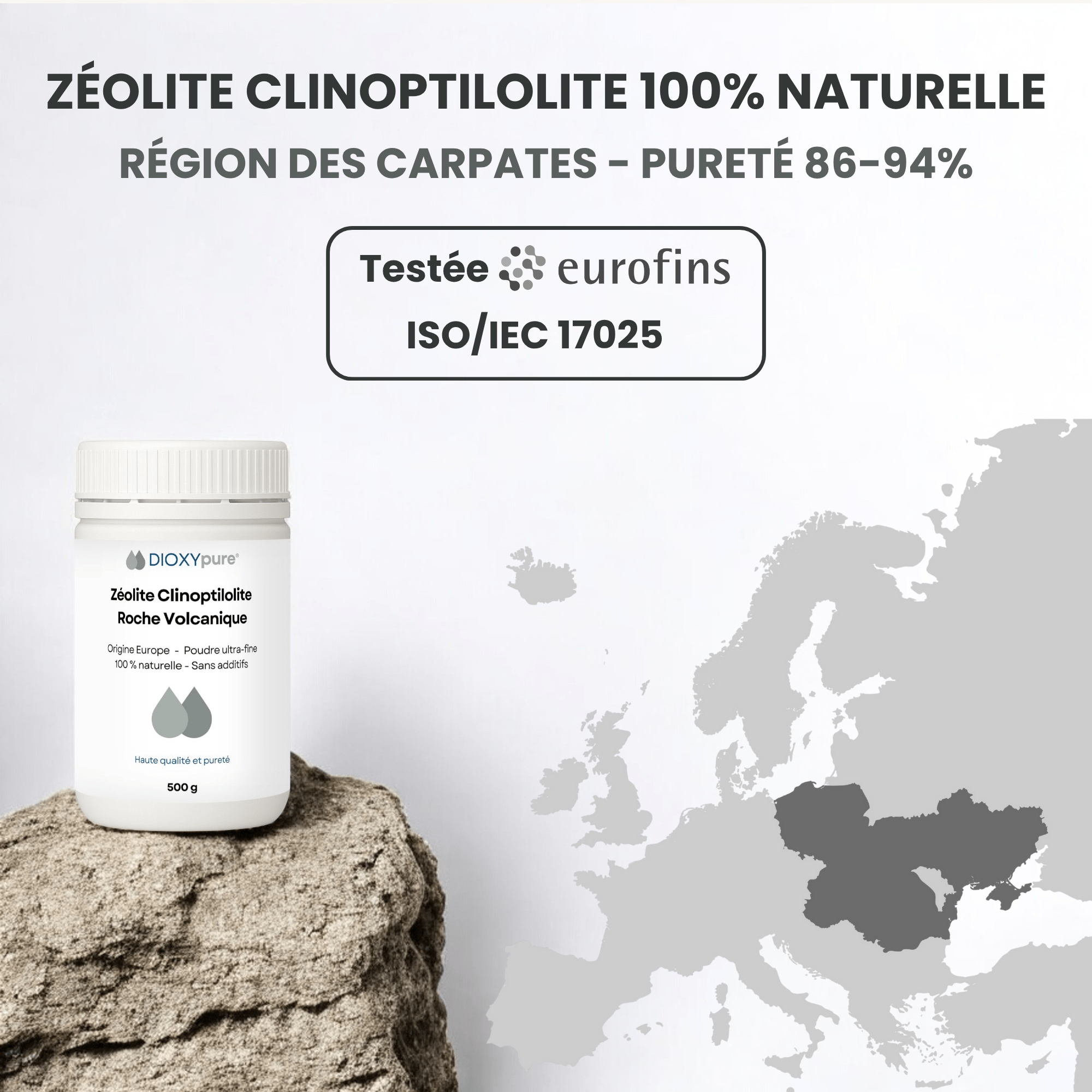 Zéolite - Roche volcanique pure et 100% naturelle - Pureté 86–94 % en clinoptilolite - Origine EU