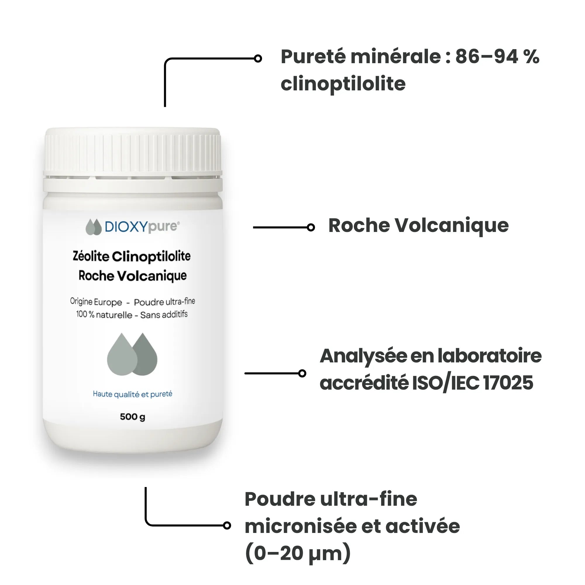 Zéolite - Roche volcanique pure et 100% naturelle - Pureté ≃94 % en clinoptilolite - Origine EU