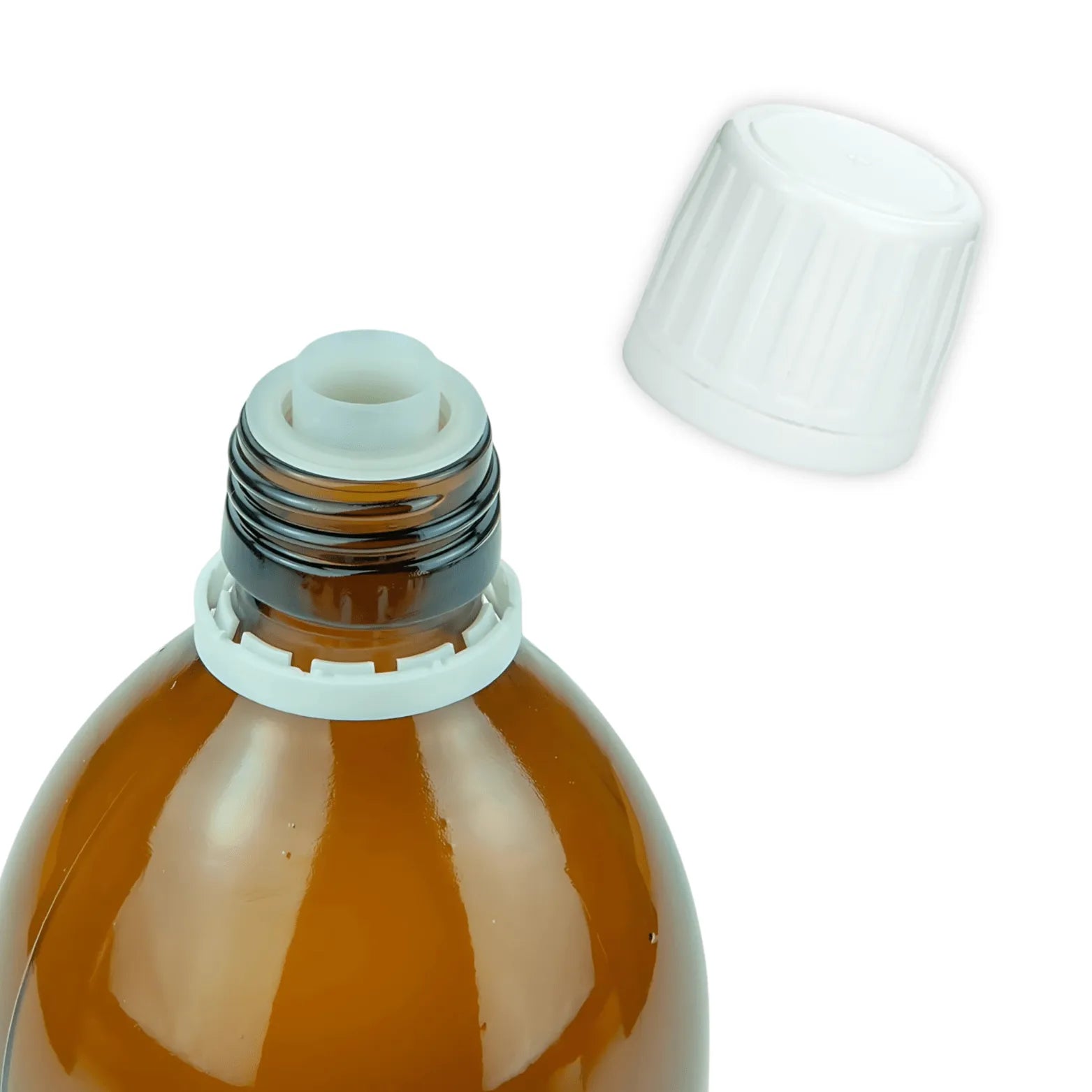 Flacon résistant en verre avec bouchon ultra-étanche, bague d'inviolabilité, bec verseur