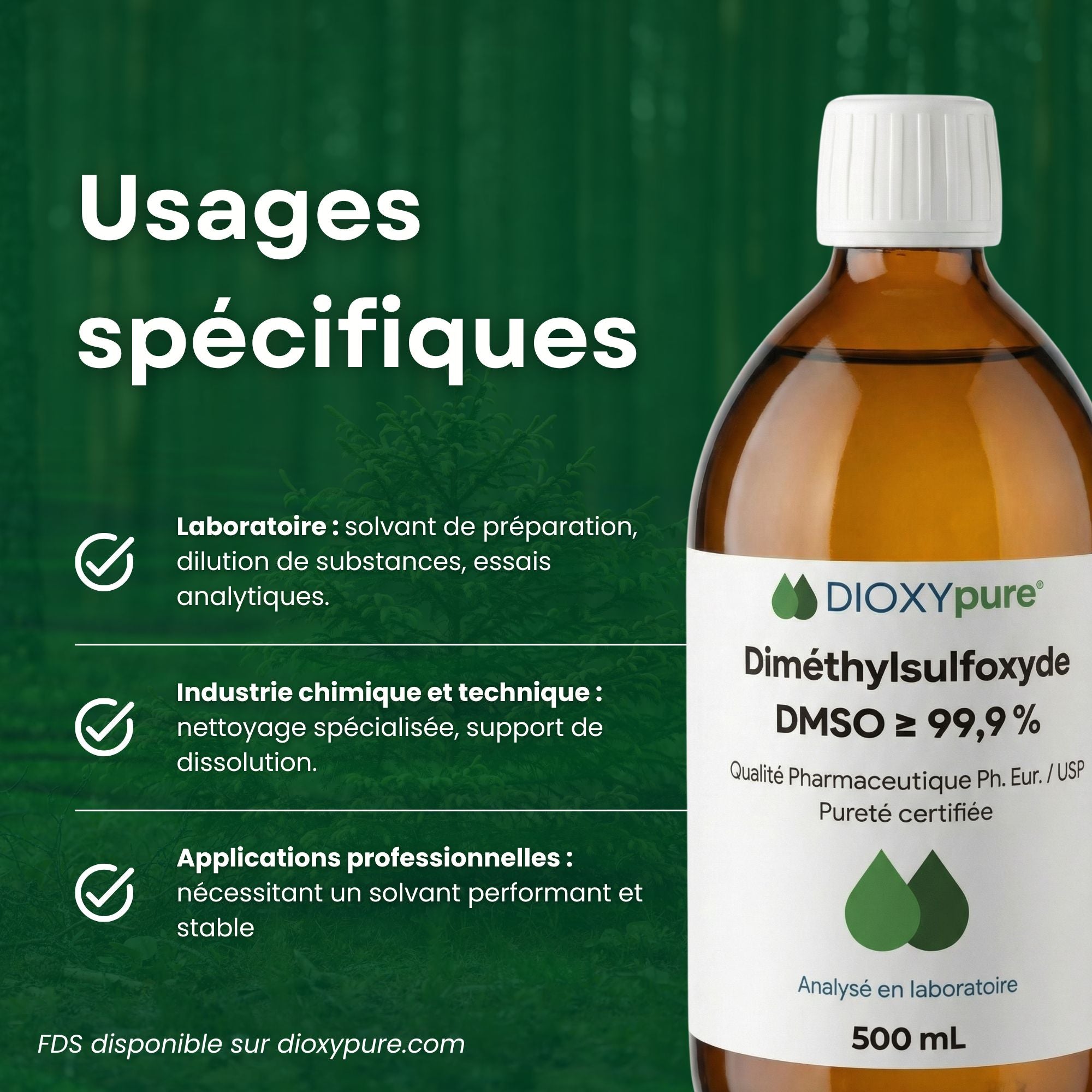 Diméthylsulfoxyde - DMSO - 99,9 % – Qualité Pharmaceutique Ph. Eur. / USP – 500 mL