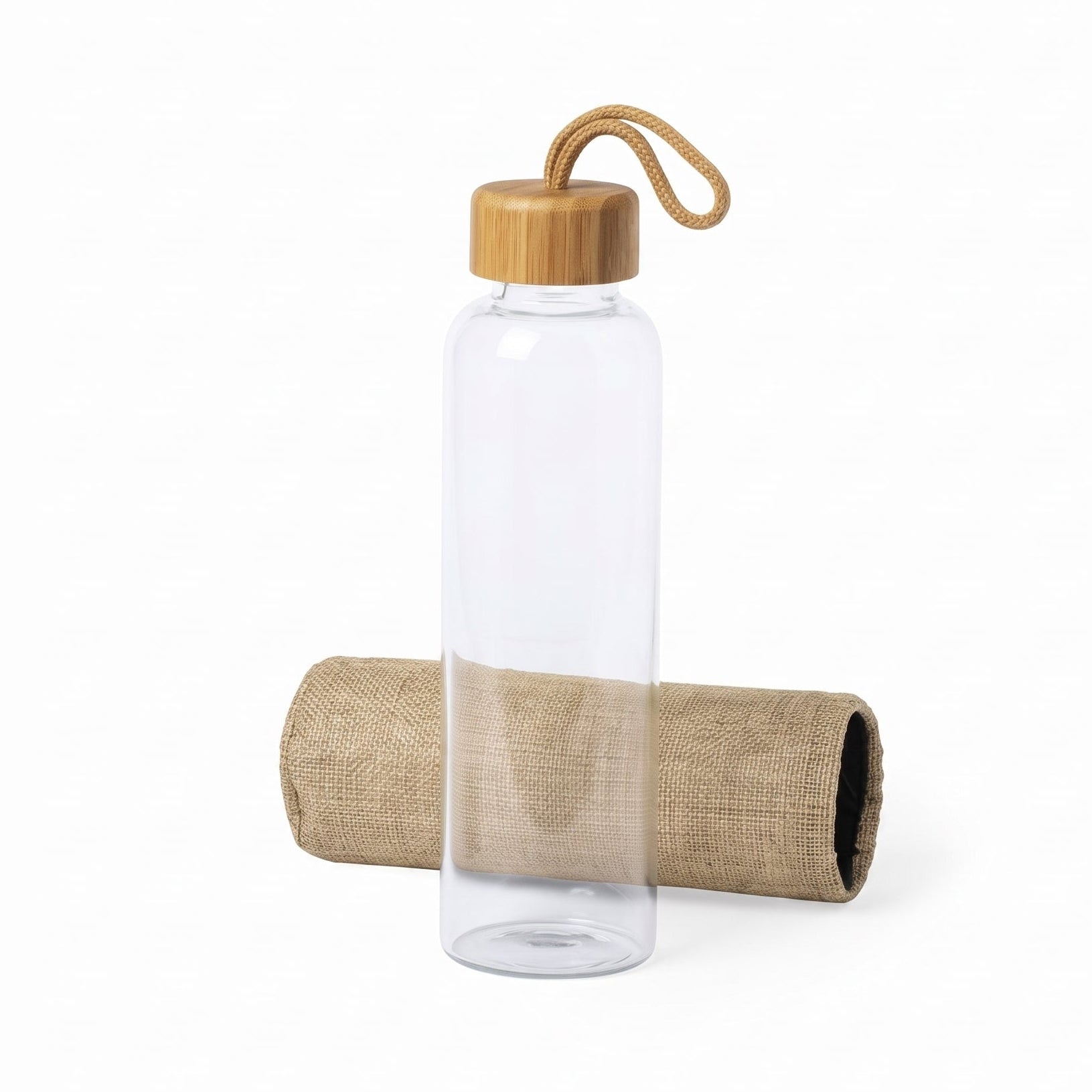 Botella de vidrio de 500 ml – Tapón de bambú y funda protectora
