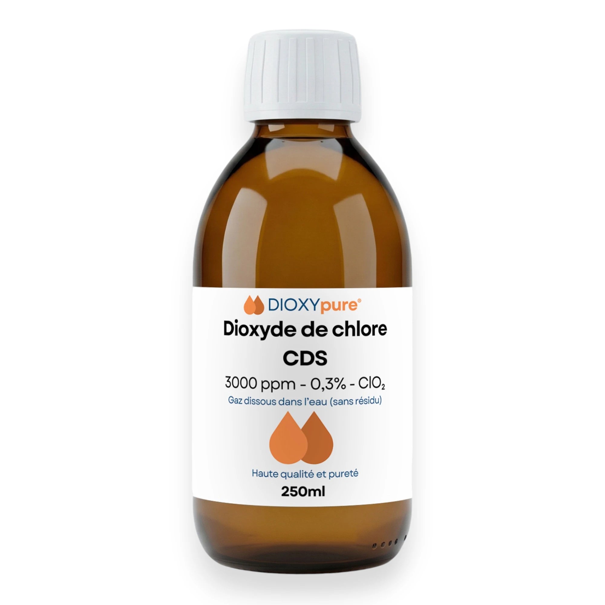 Solution de Dioxyde de Chlore - CDS - 3000 ppm - Sans résidu - 250 mL